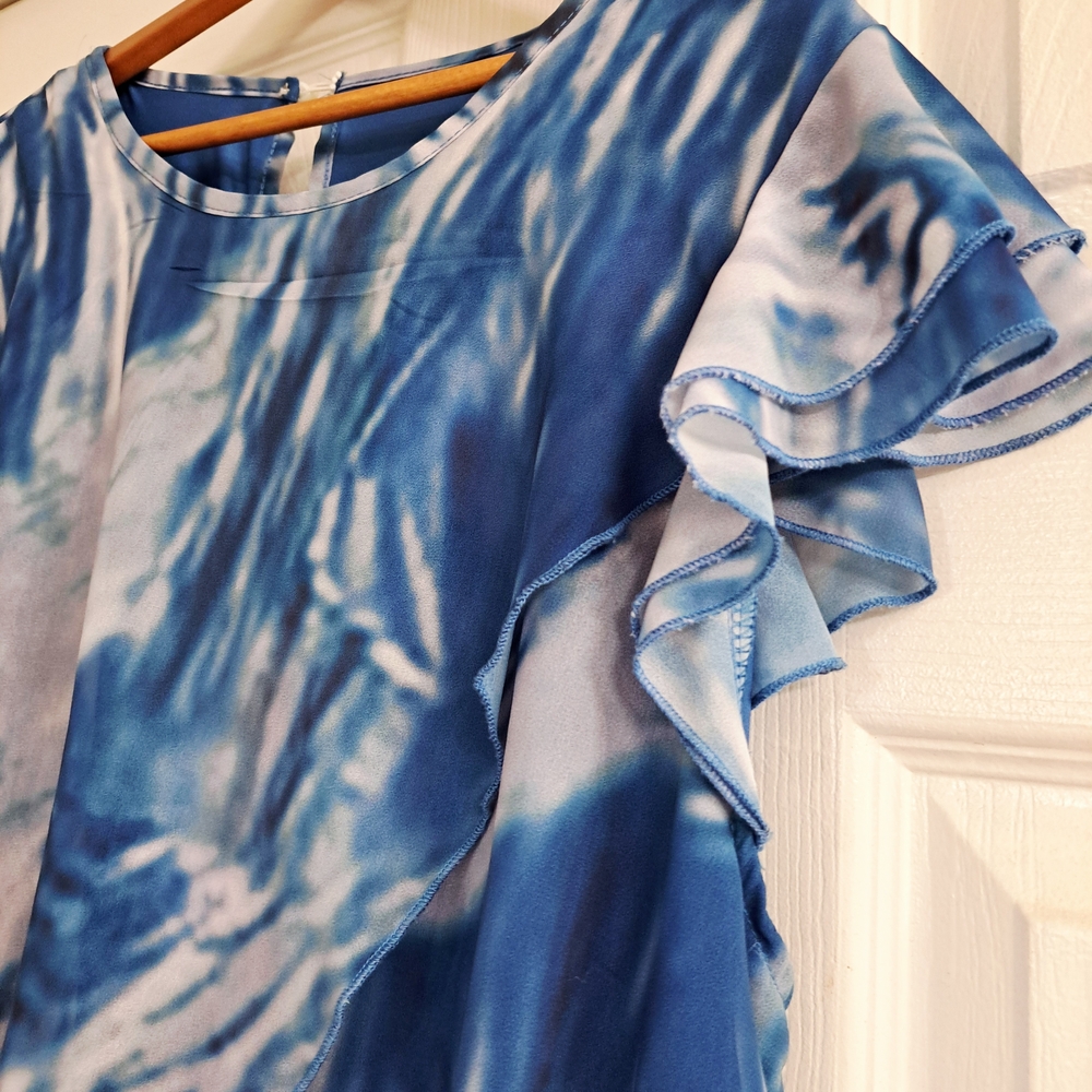 Blue Scarf Sheer Dreamy Stretchy Underdress Comfy Flattering Midi Dress